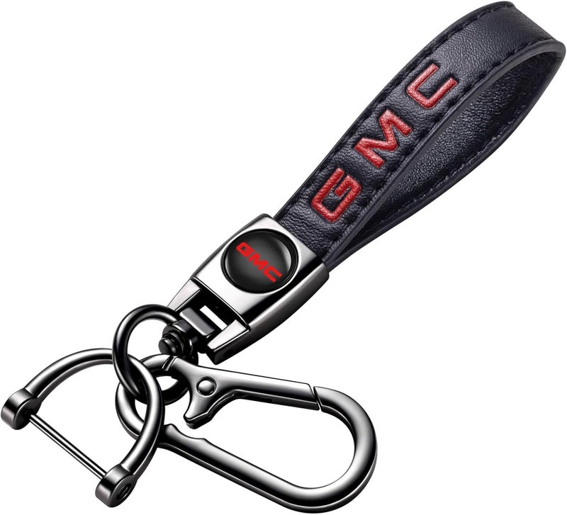 BFIVEANTE leather car keychain set for GMC men and women family present keychain key ring lanyard accessories (black) - Image 1